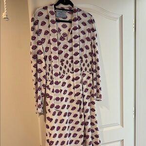 Prada White and Pink Lip Print Midi Dress